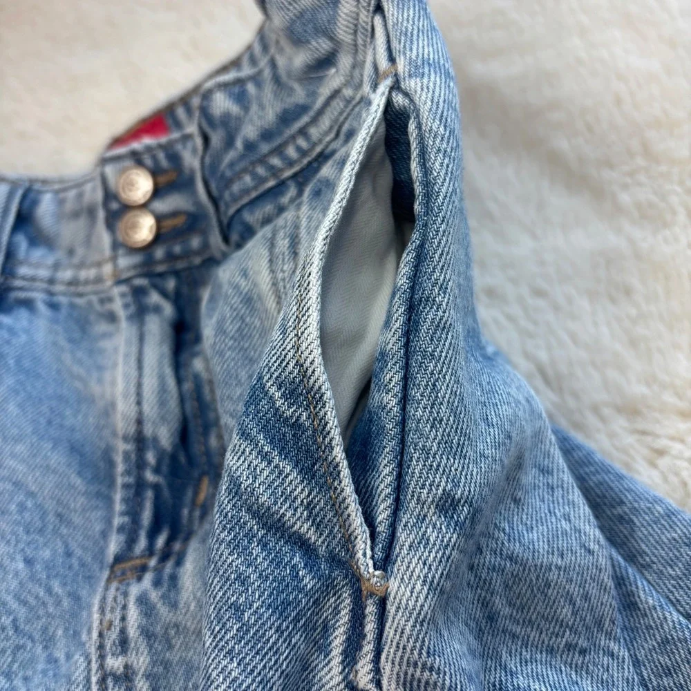GAP x American Girl Girls Denim Pleated Mini Skirt Light Wash 7 Adjustable Waist